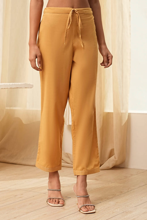 Gold-Toned Solid Regular Pants