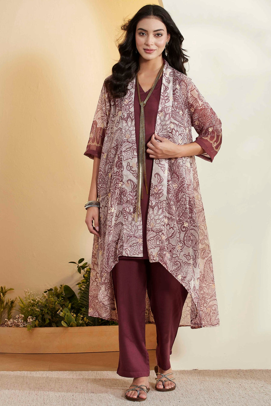Onion Pink Floral Printed Layered Kurta Set