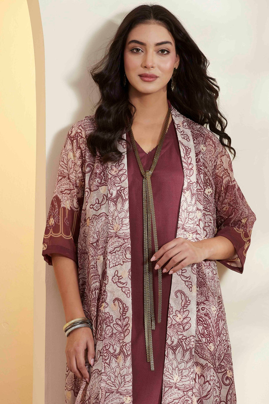 Onion Pink Floral Printed Layered Kurta Set
