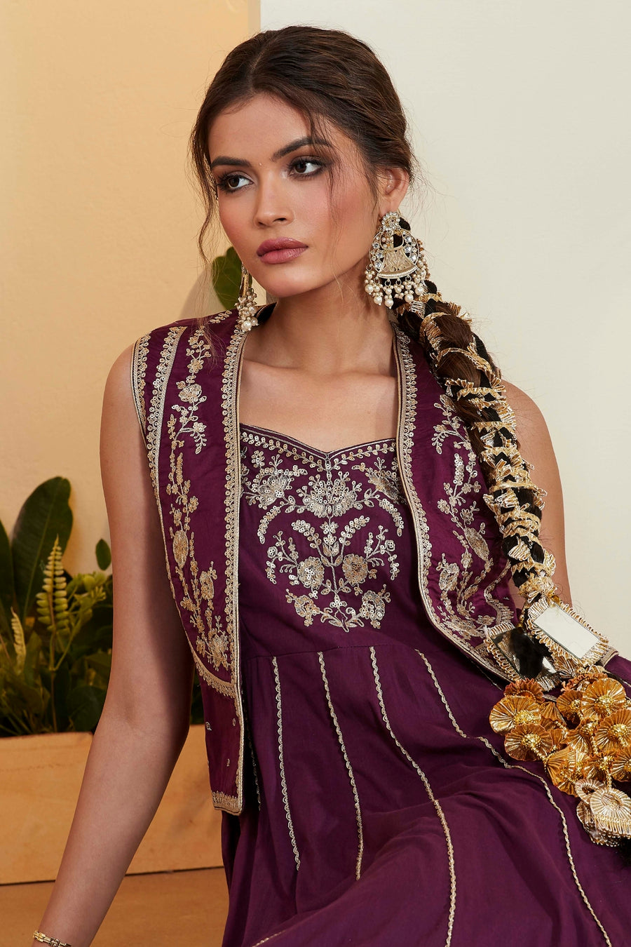 Purple Embroidered Sleeveless Anarkali Gown