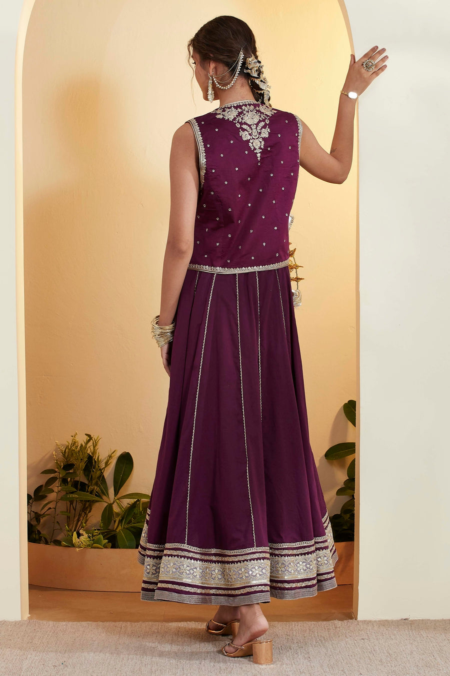 Purple Embroidered Sleeveless Anarkali Gown