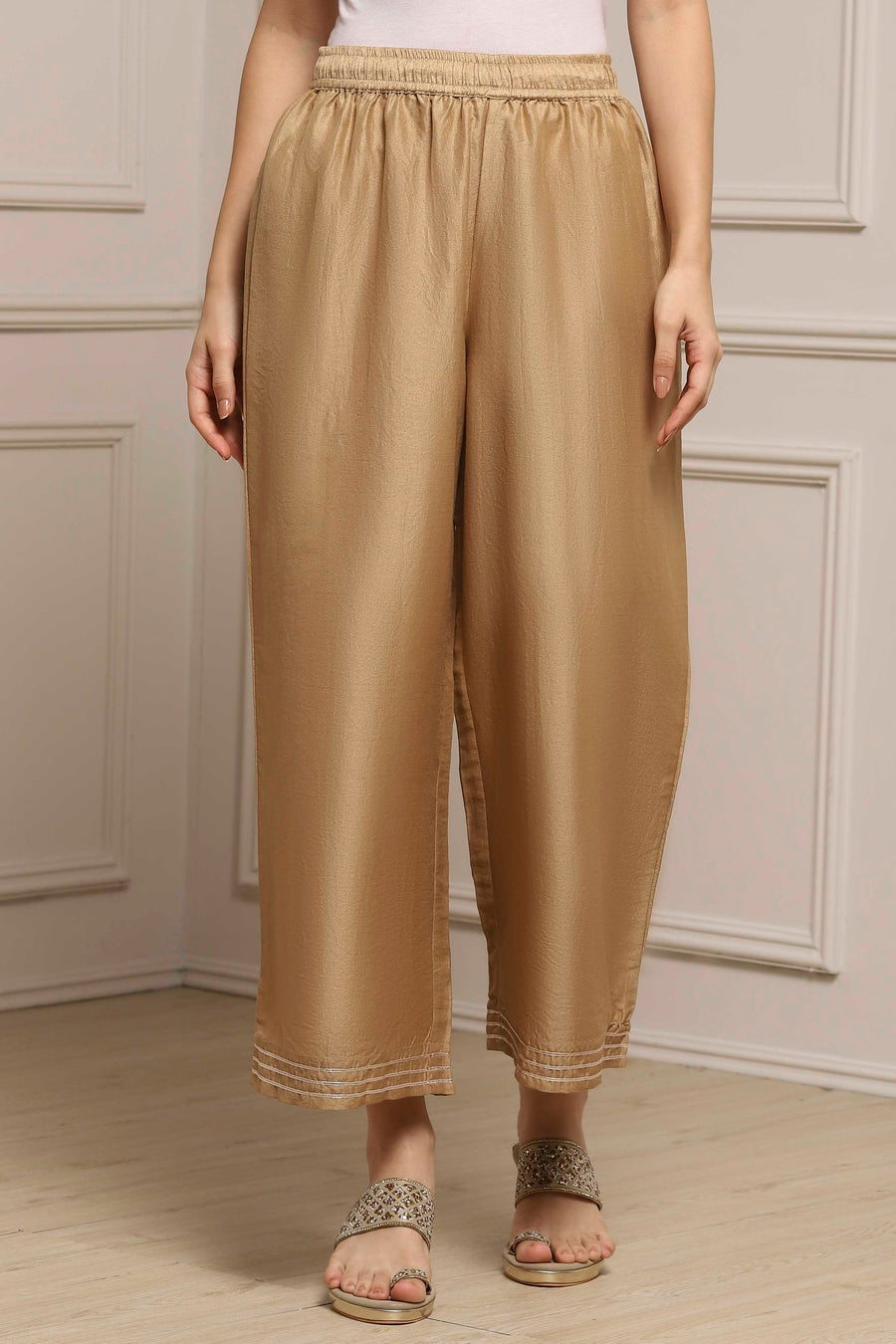Gold Shimmer Wide-Leg Palazzo Pants