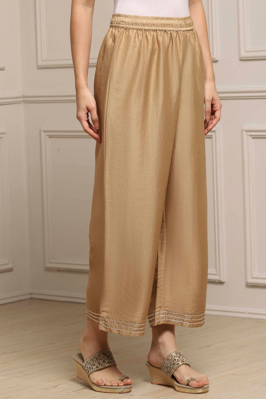Gold Shimmer Wide-Leg Palazzo Pants – view 2