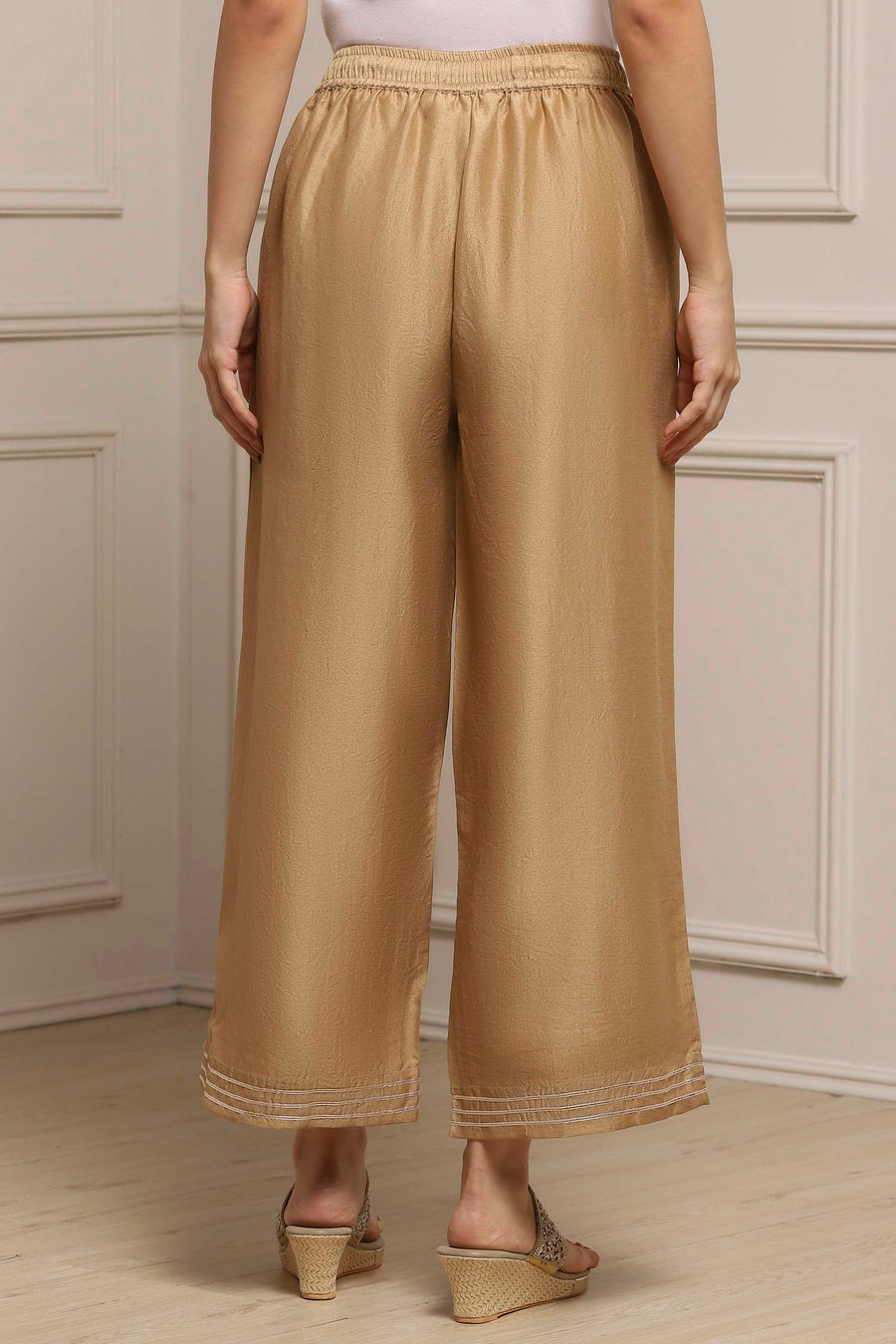 Gold Shimmer Wide-Leg Palazzo Pants – view 3