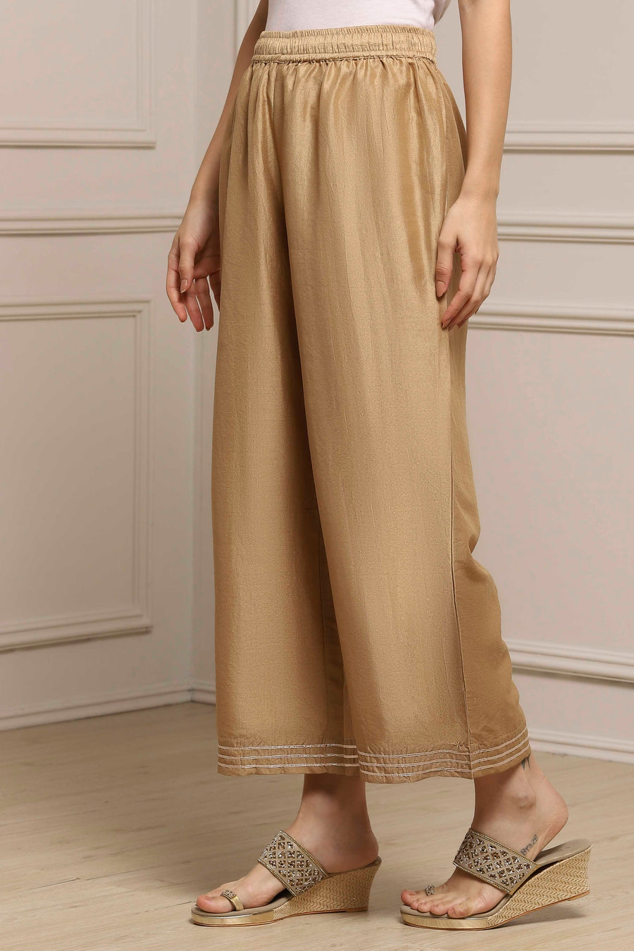 Gold Shimmer Wide-Leg Palazzo Pants – view 4