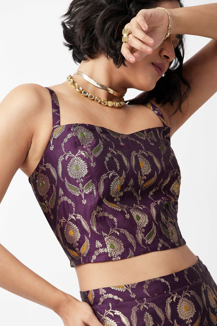 Purple Floral Printed Sleeveless Crop Top