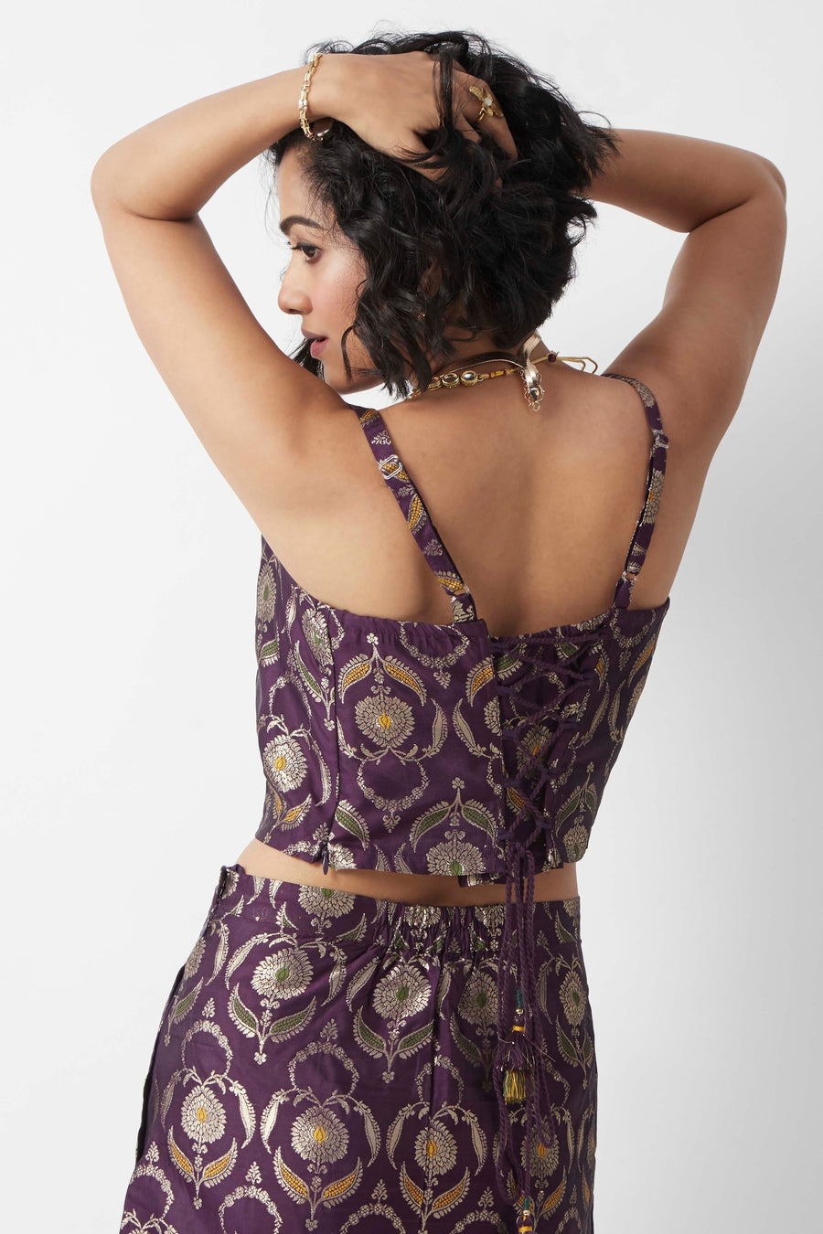 Purple Floral Printed Sleeveless Crop Top