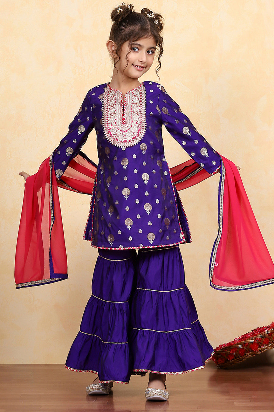 Girls purple brocade sharara set by BIBA, image 1 of 4