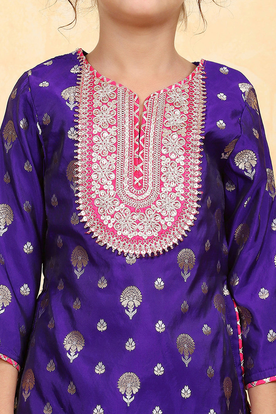 Girls purple brocade sharara set by BIBA, image 2 of 4