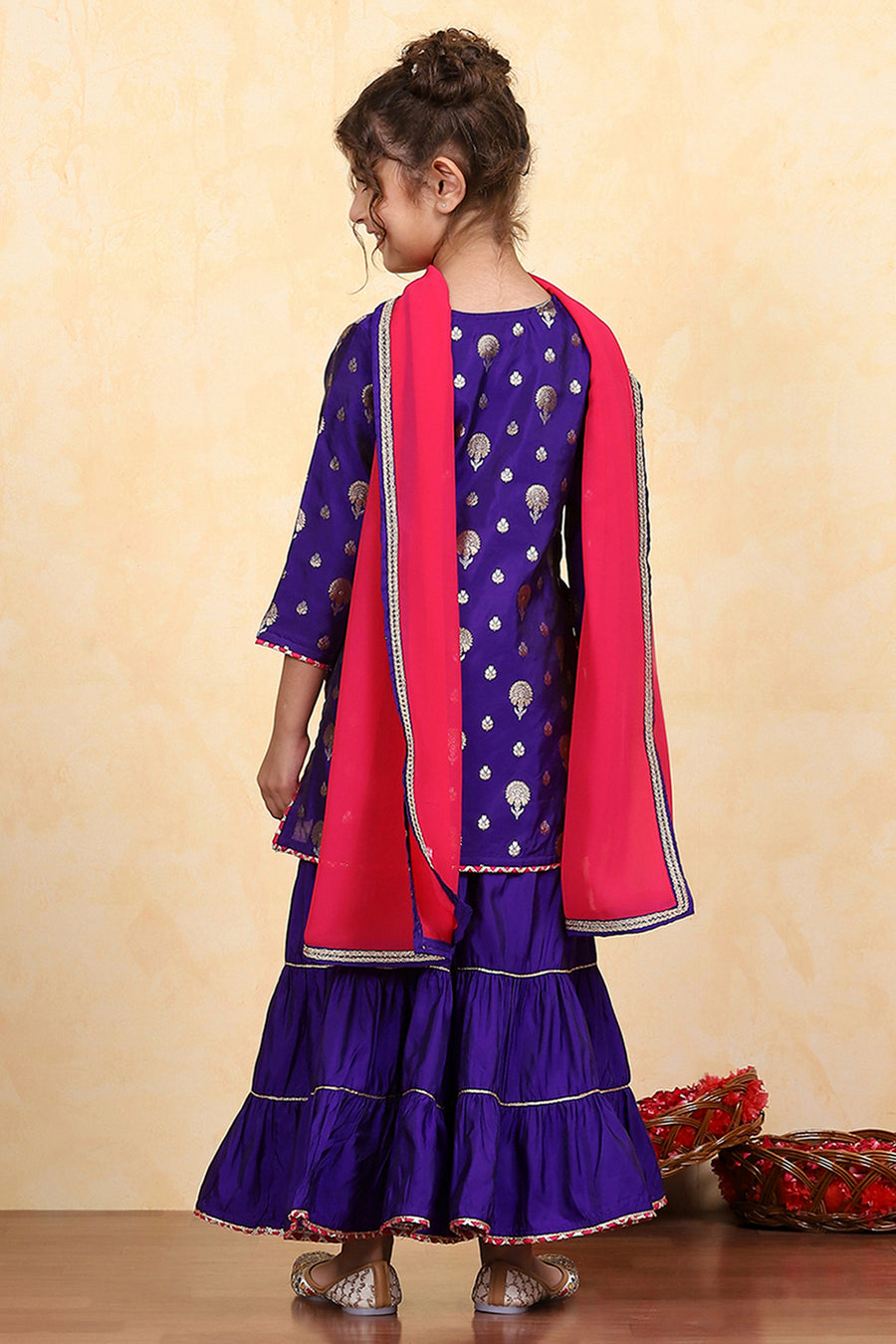 Girls purple brocade sharara set by BIBA, image 3 of 4