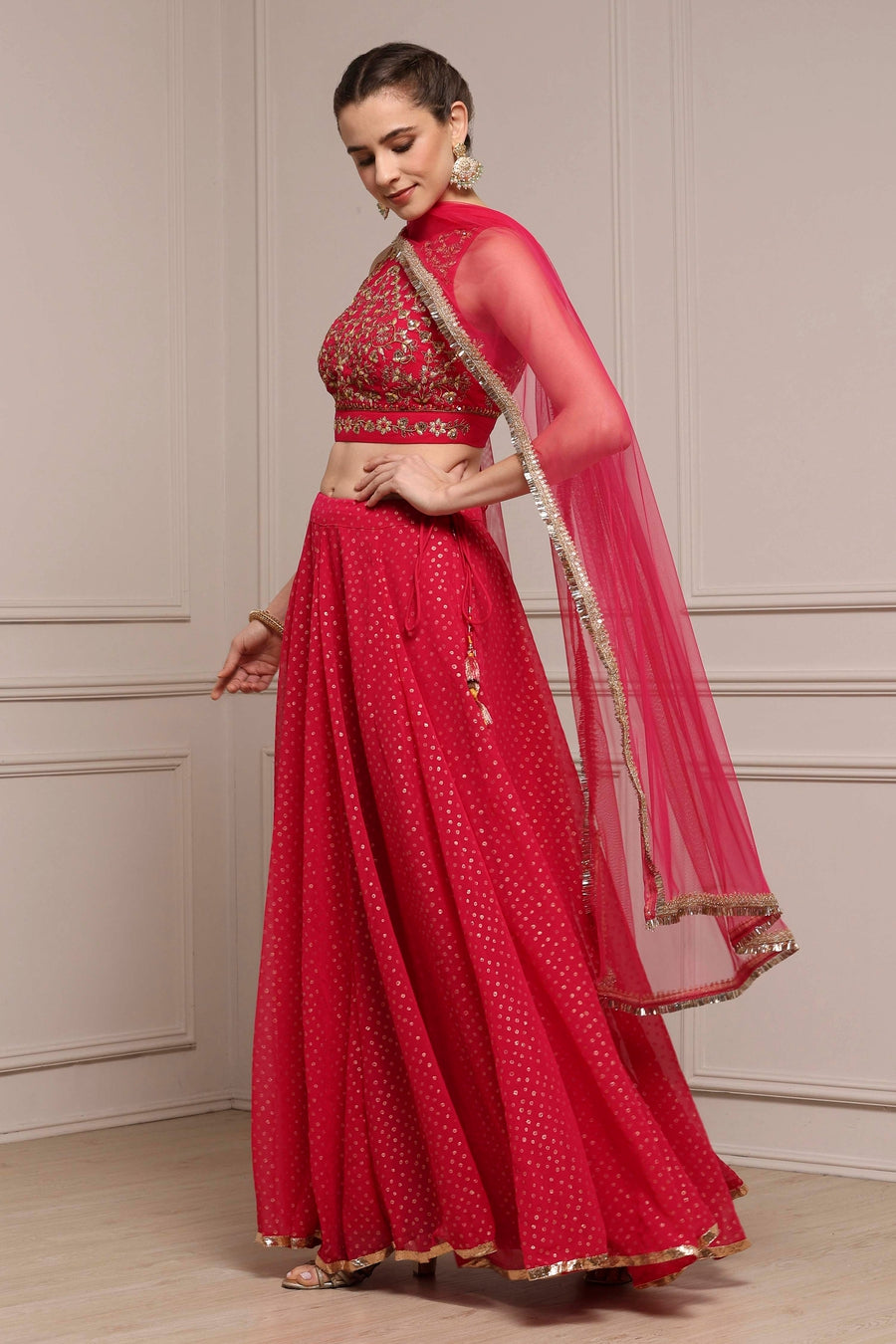 Fuchsia Poly Georgette Embroidered Lehenga Set