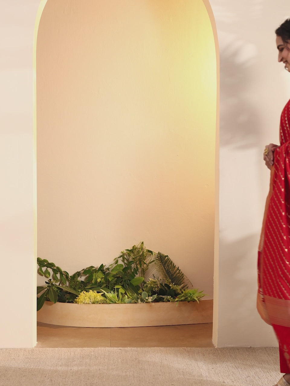 Red and gold embroidered kurta set by BIBA, product video