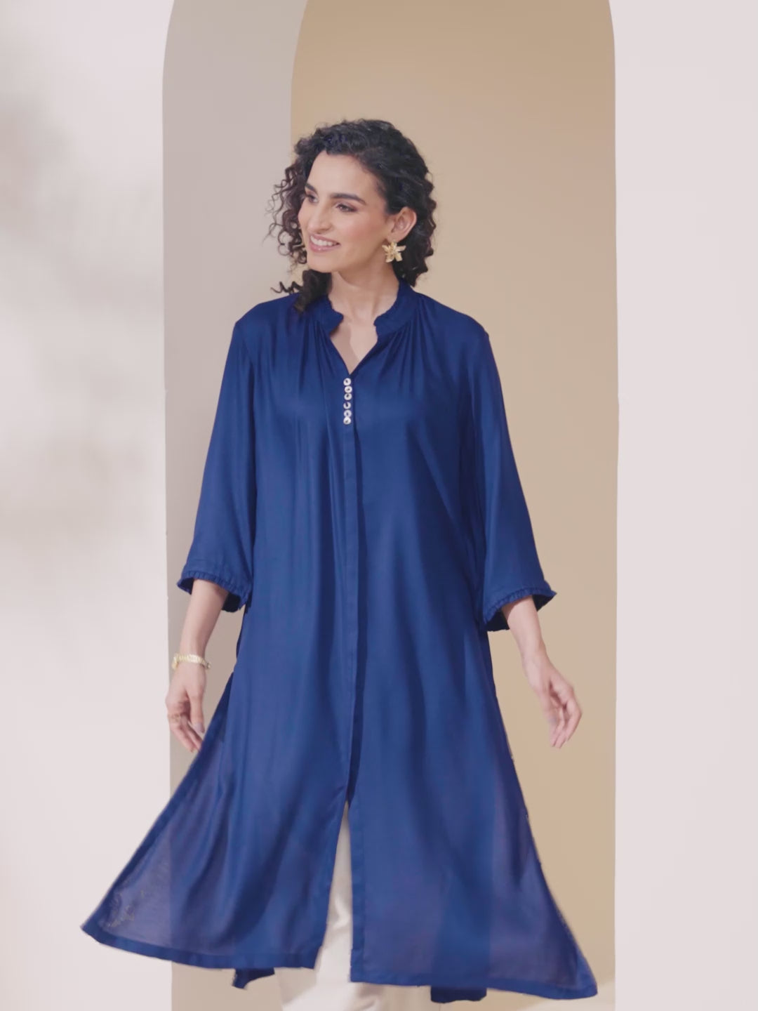 Blue solid straight kurta by BIBA, product video