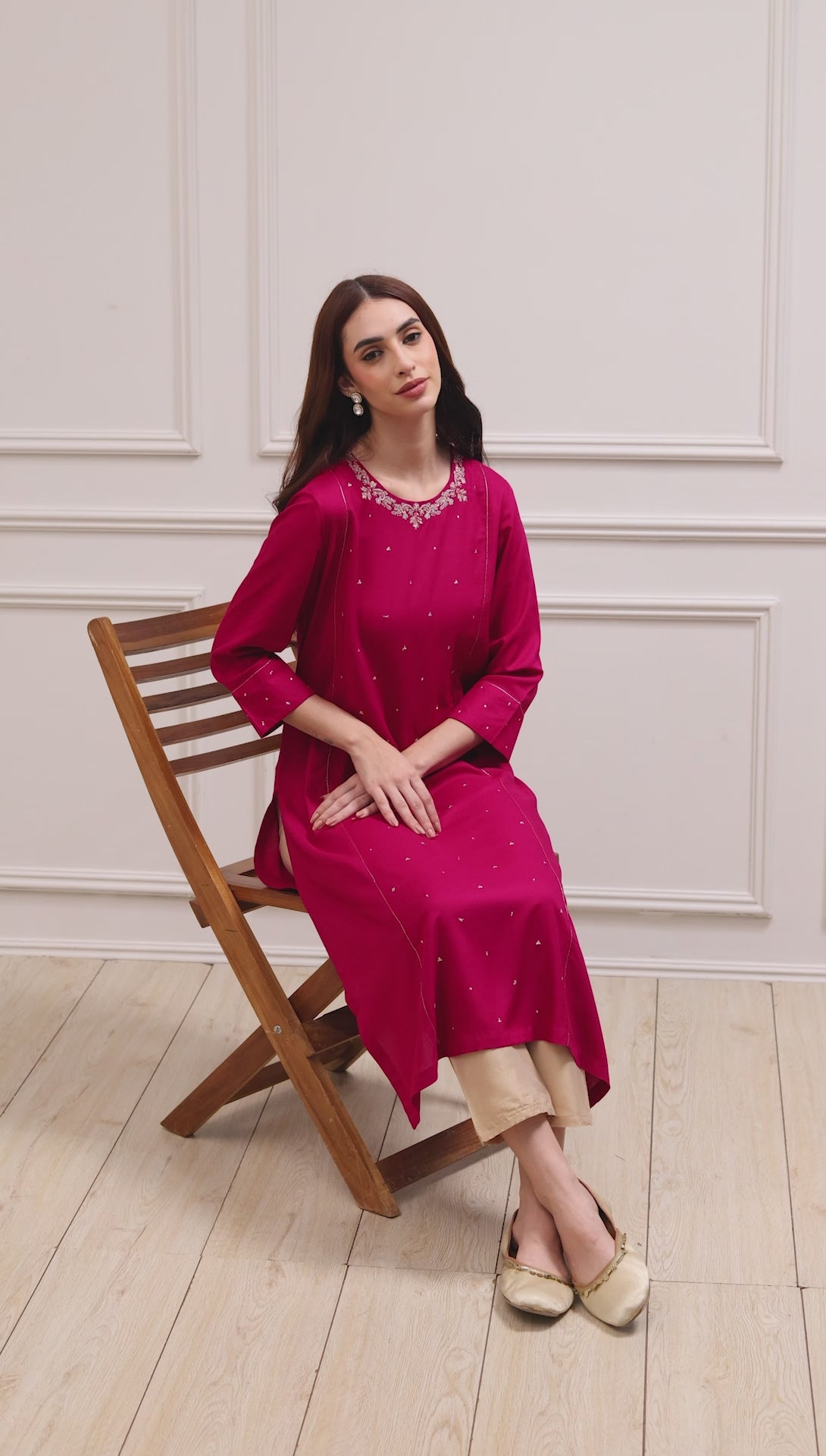 Red Viscose Rayon Sequin Embroidered Straight Kurta