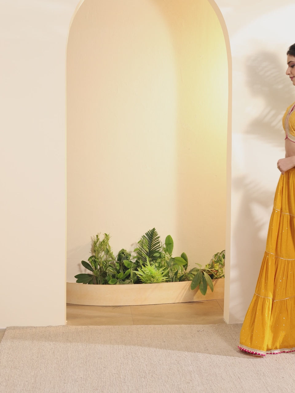 Mustard yellow embellished lehenga set by BIBA, product video