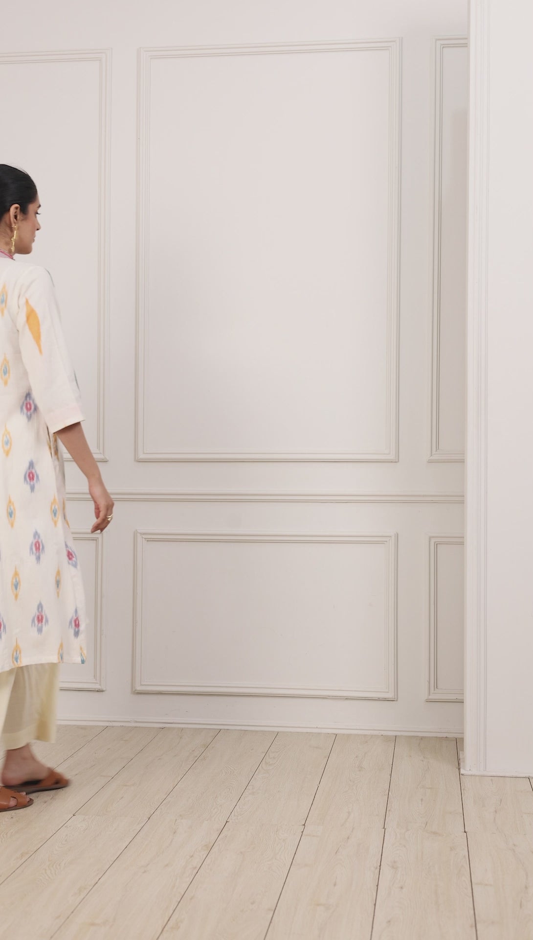 Off White Cotton Geometric Printed A-Line Kurta