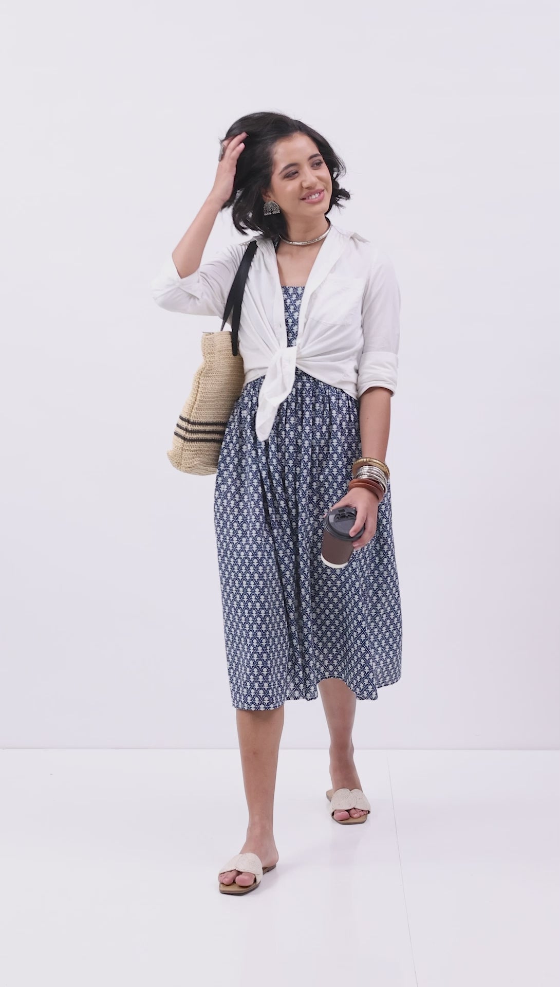 Indigo Cotton Ethnic Motif Printed Halter Midi Dress