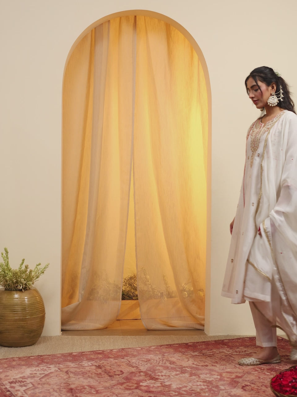 Off-White Embroidered Polyester Kurta Set