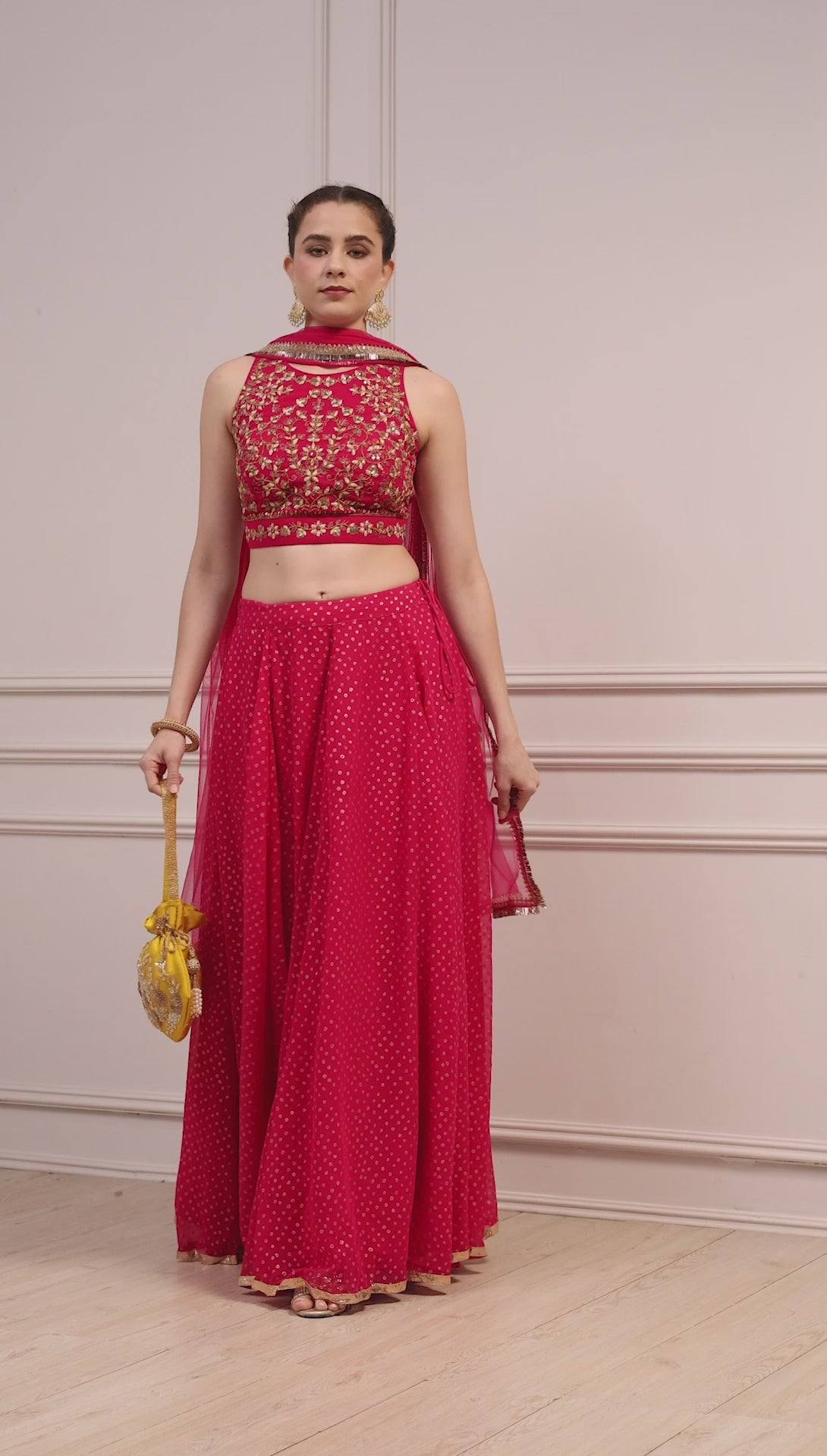 Fuchsia Polyester Printed Lehenga Set