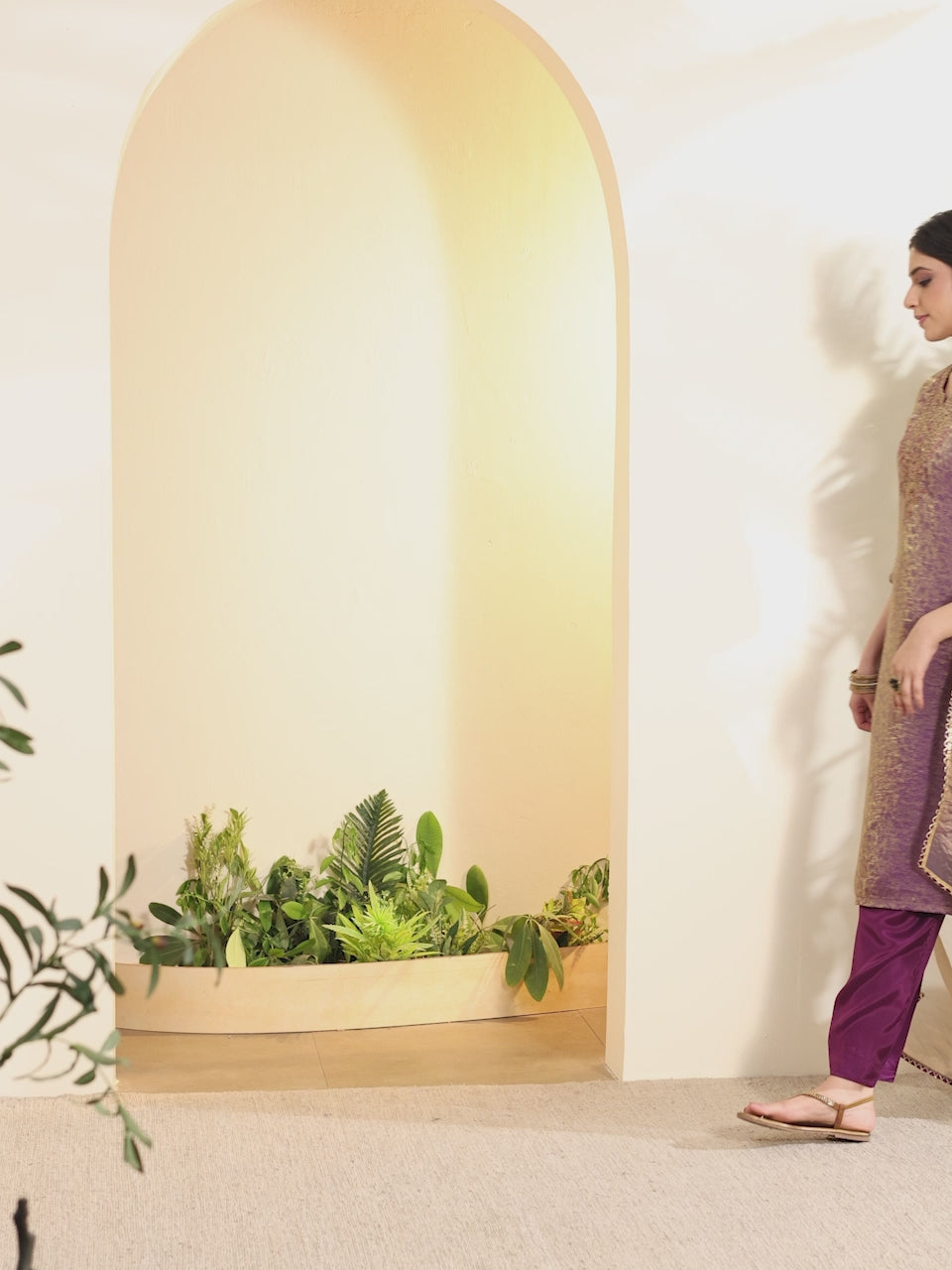 Purple and gold shimmer embroidered kurta set by BIBA, product video