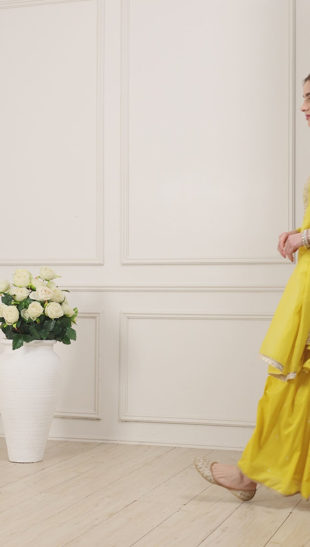Yellow Silk Chanderi Sequin Straight Suit Set
