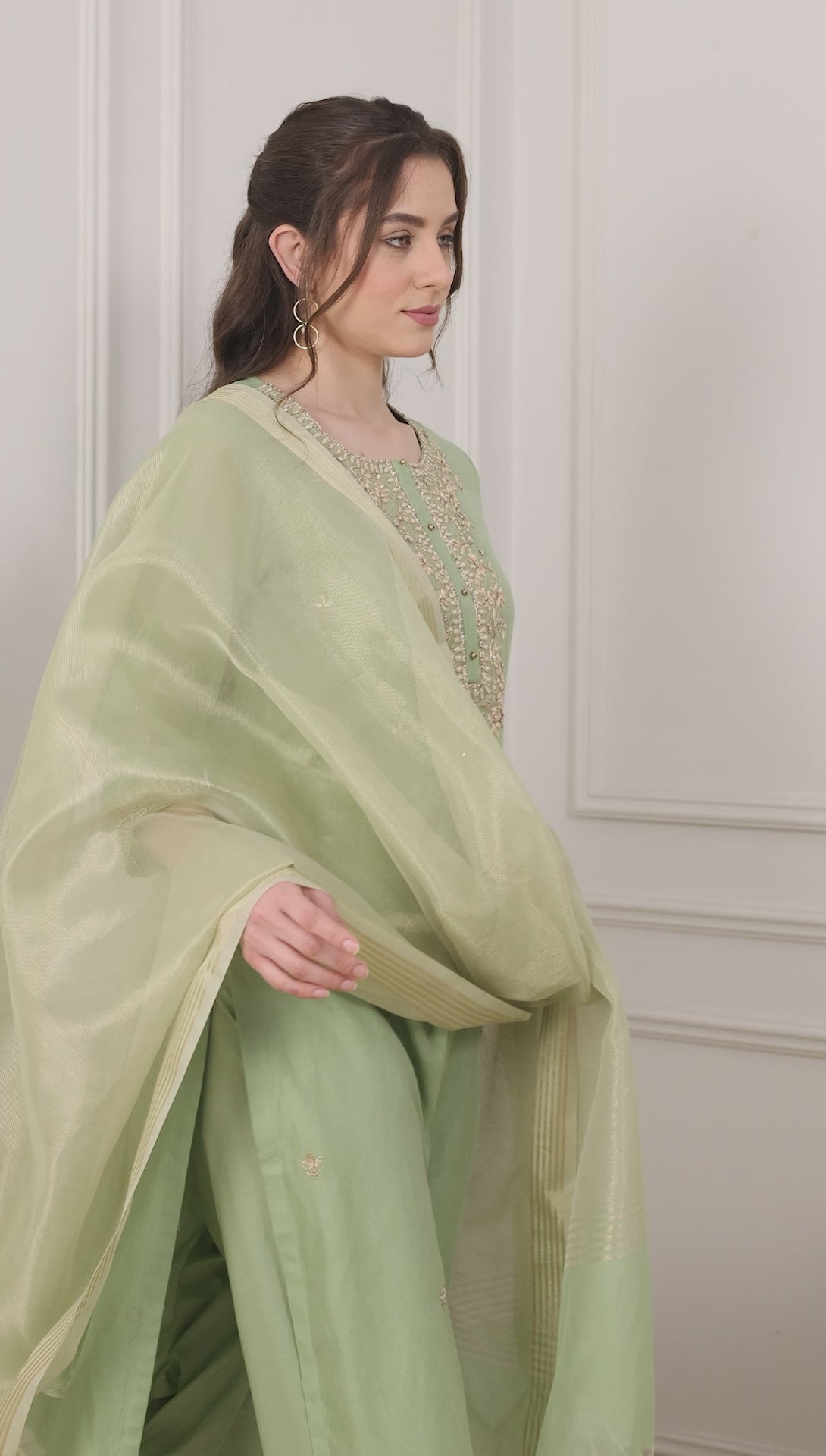 Green Poly Chanderi Sequin Embroidered Straight Suit Set