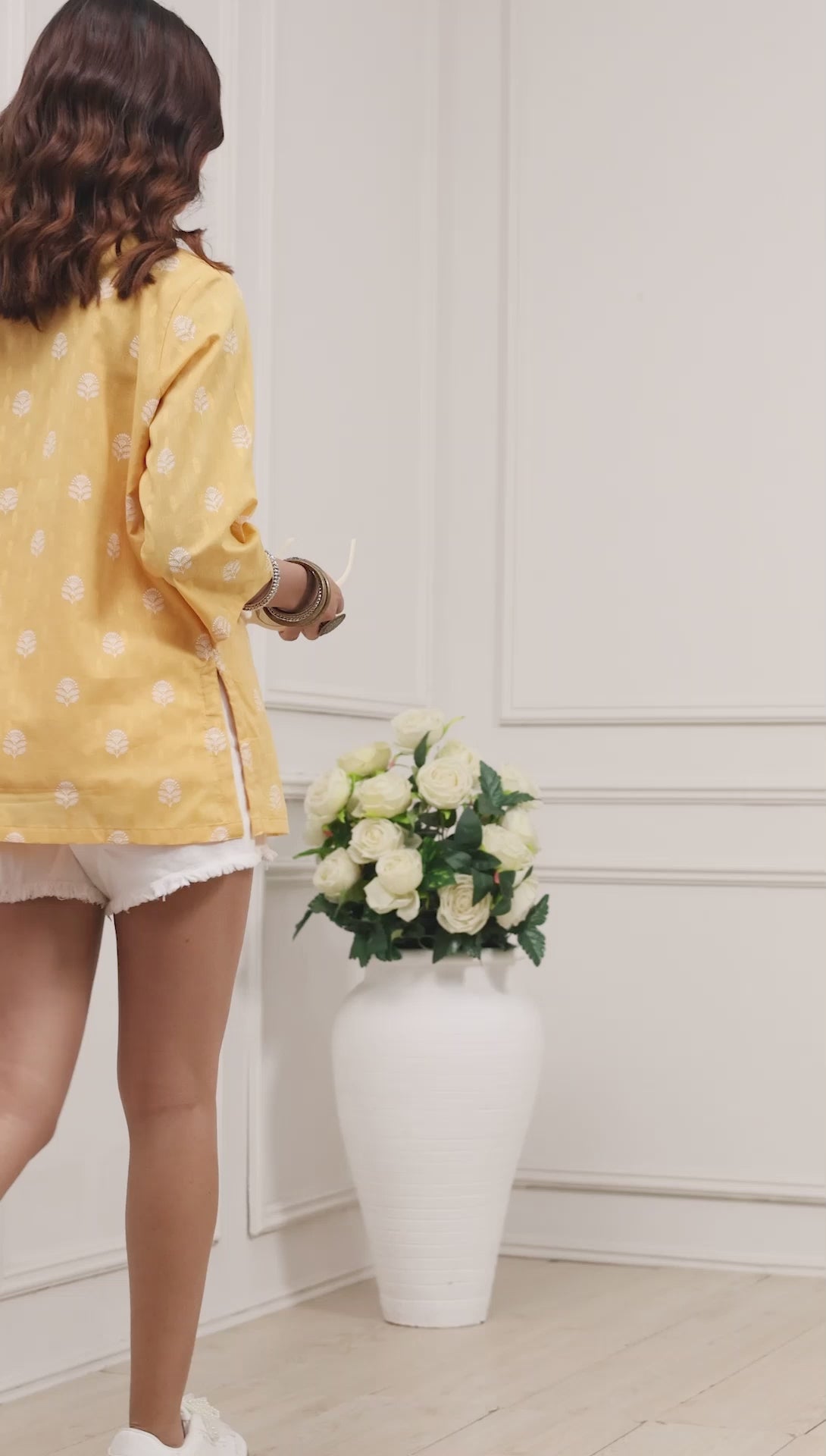 Yellow Cotton Short Kurti