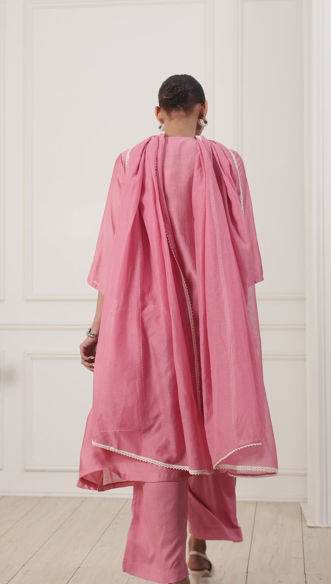 Pink Schiffli Embroidery Straight Suit Set