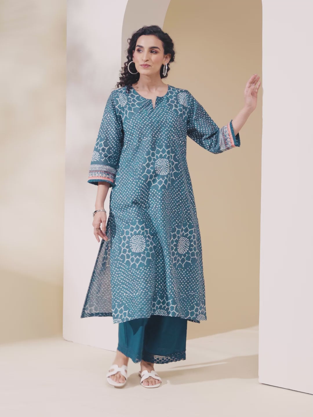 Teal Cotton Straight Kurta