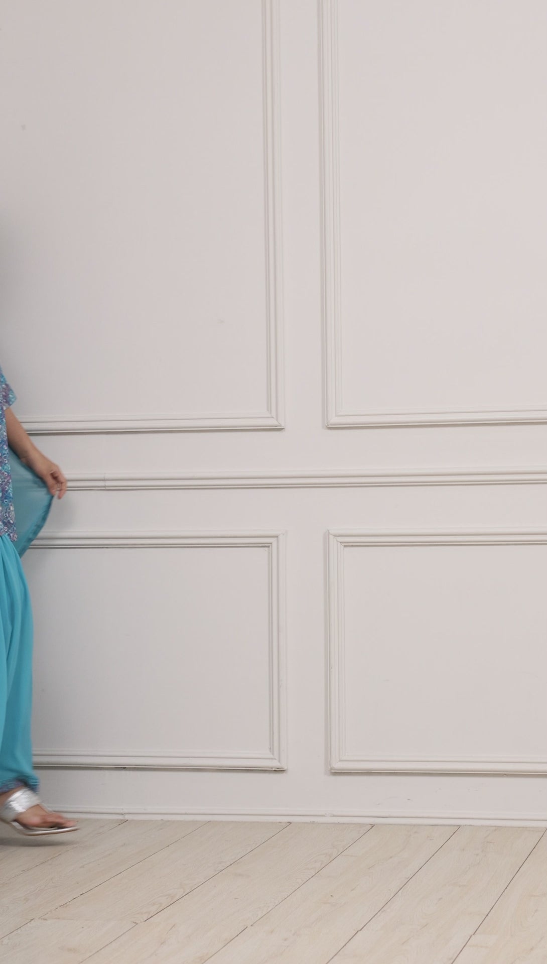 Turquoise Polyester Straight Suit Set