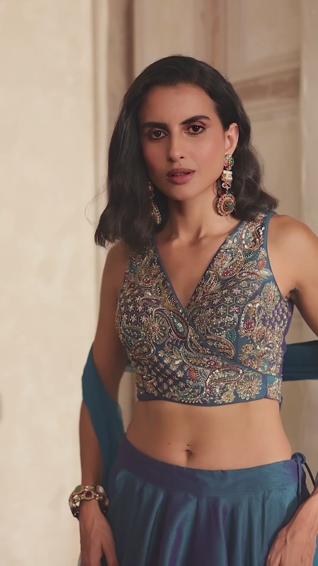 Teal Embroidered Lehenga