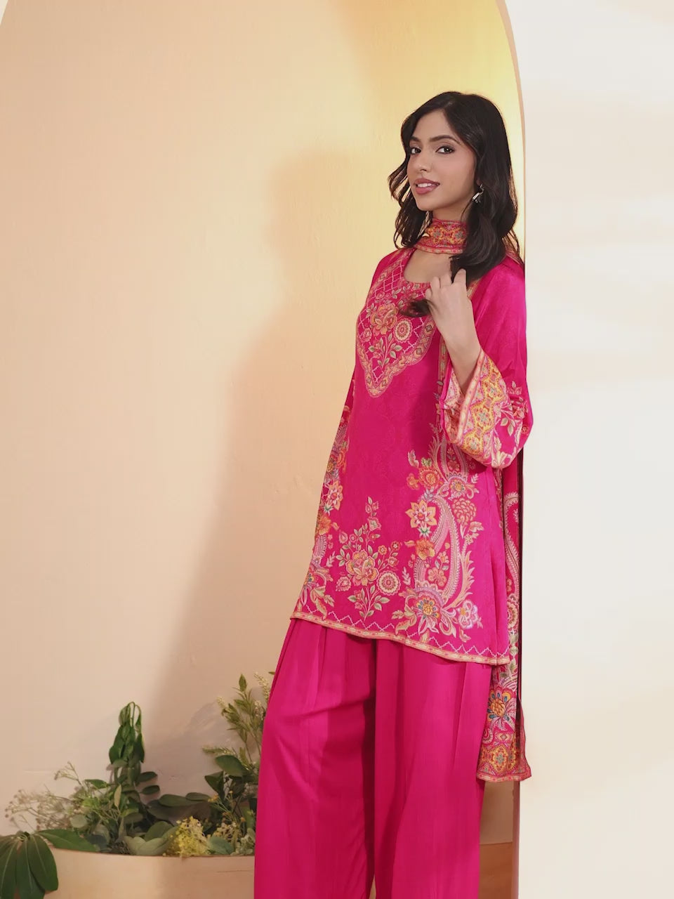 Fuchsia Floral Printed Suit Set