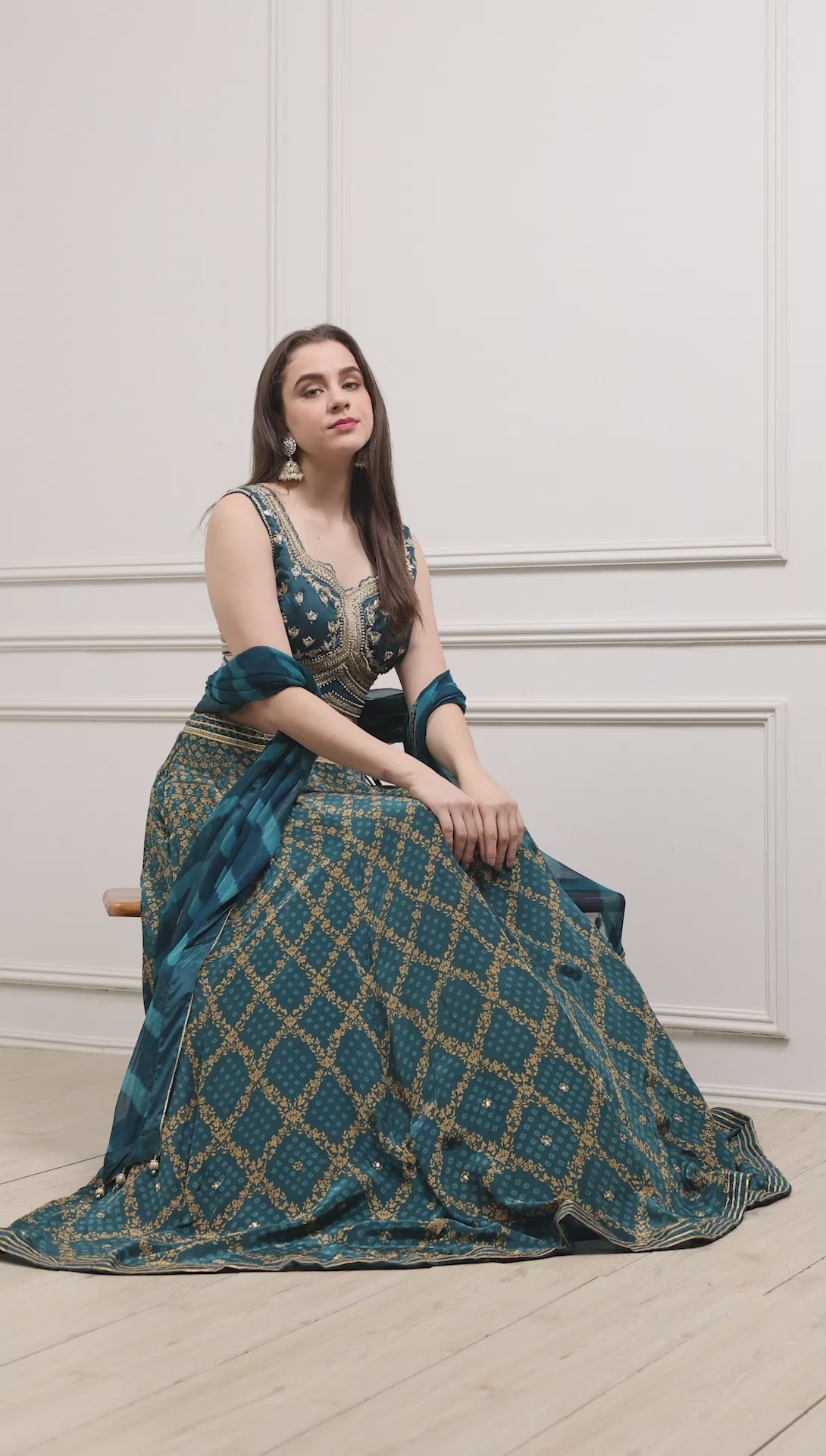 Teal Cotton Blend Dyed Lehenga Set
