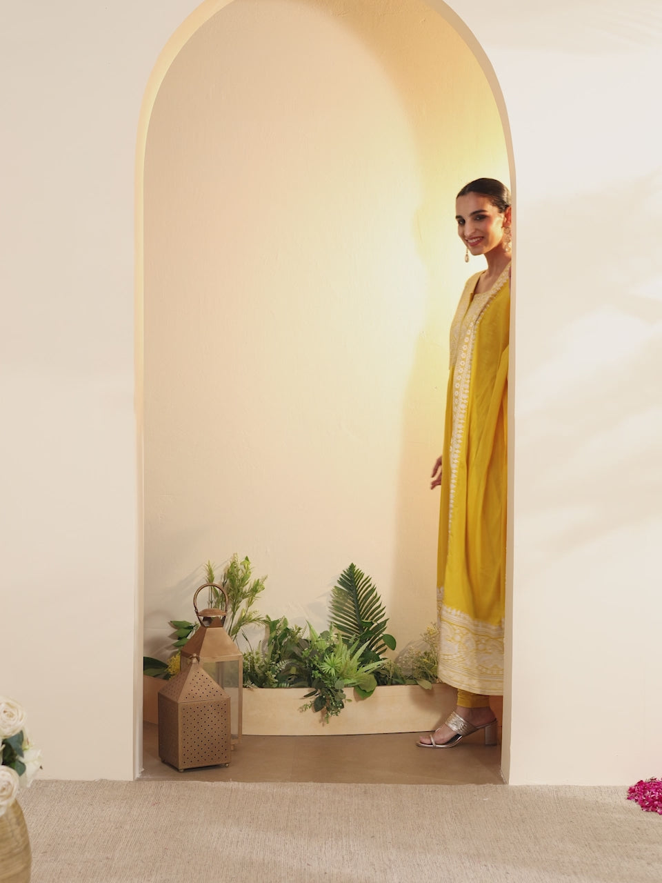 Yellow Cotton Embroidered Anarkali Kurta Set