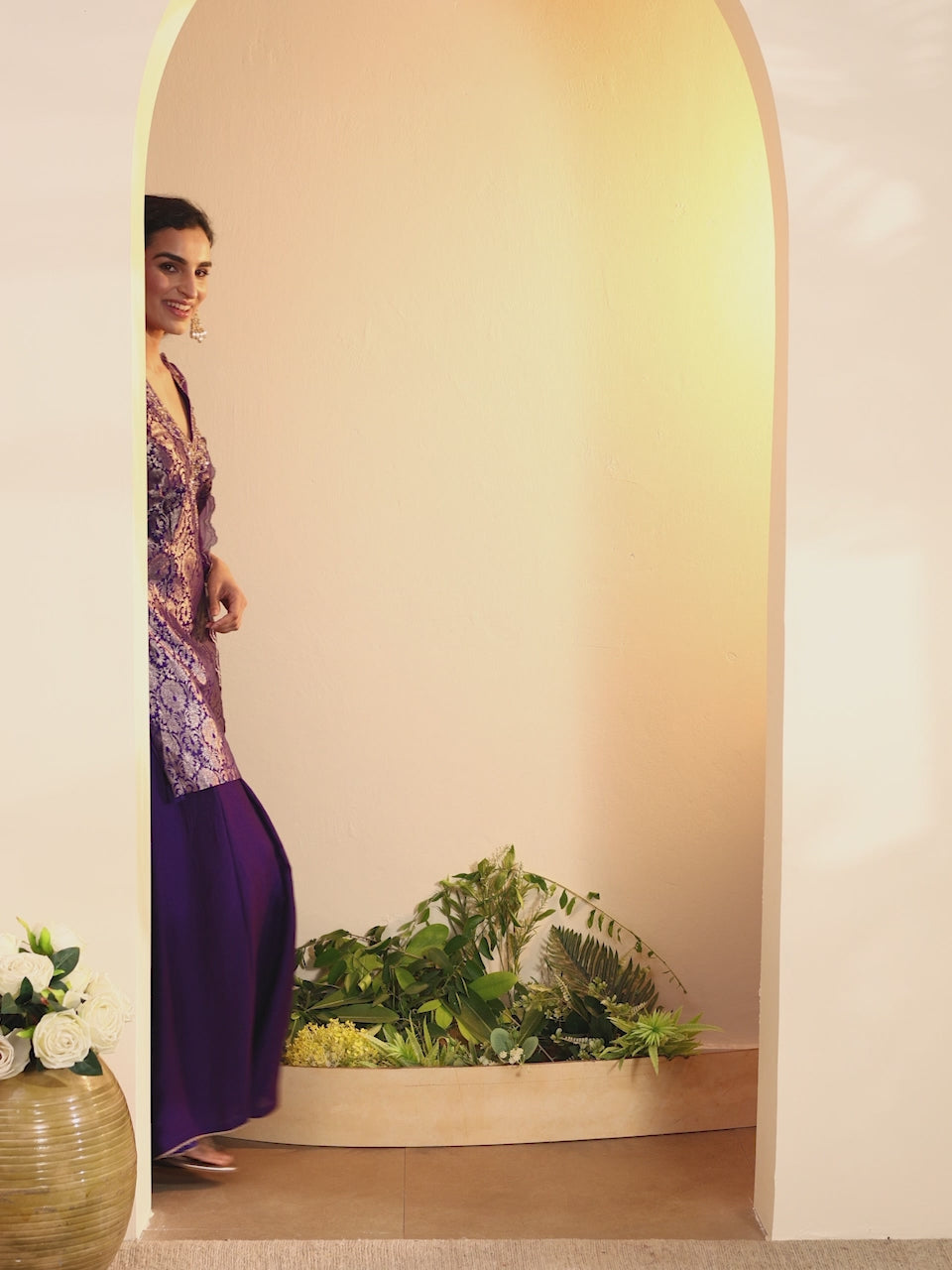 Royal blue and gold embroidered sharara set by BIBA, product video