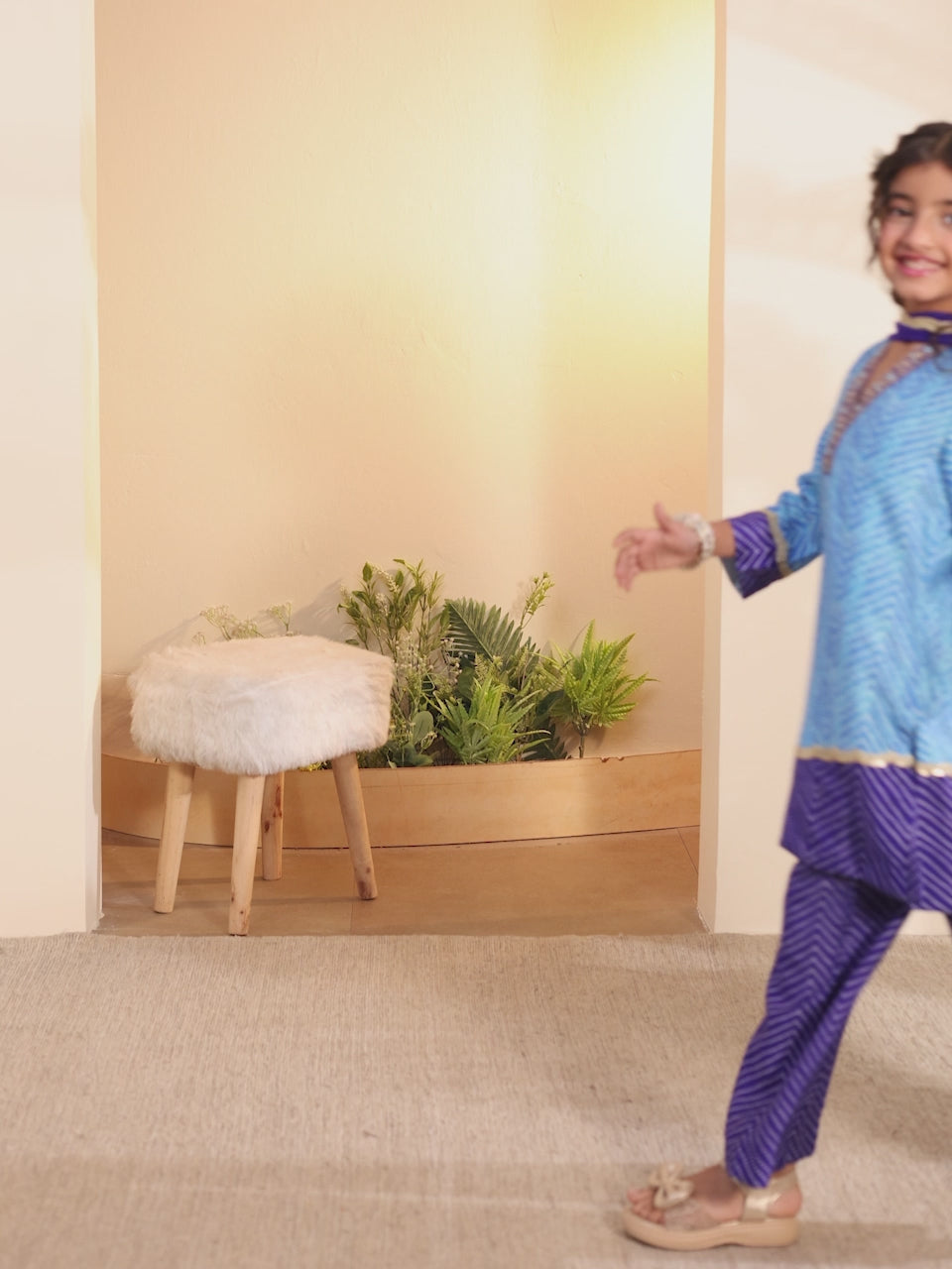 Girls turquoise embellished kurta and palazzo set by BIBA, product video
