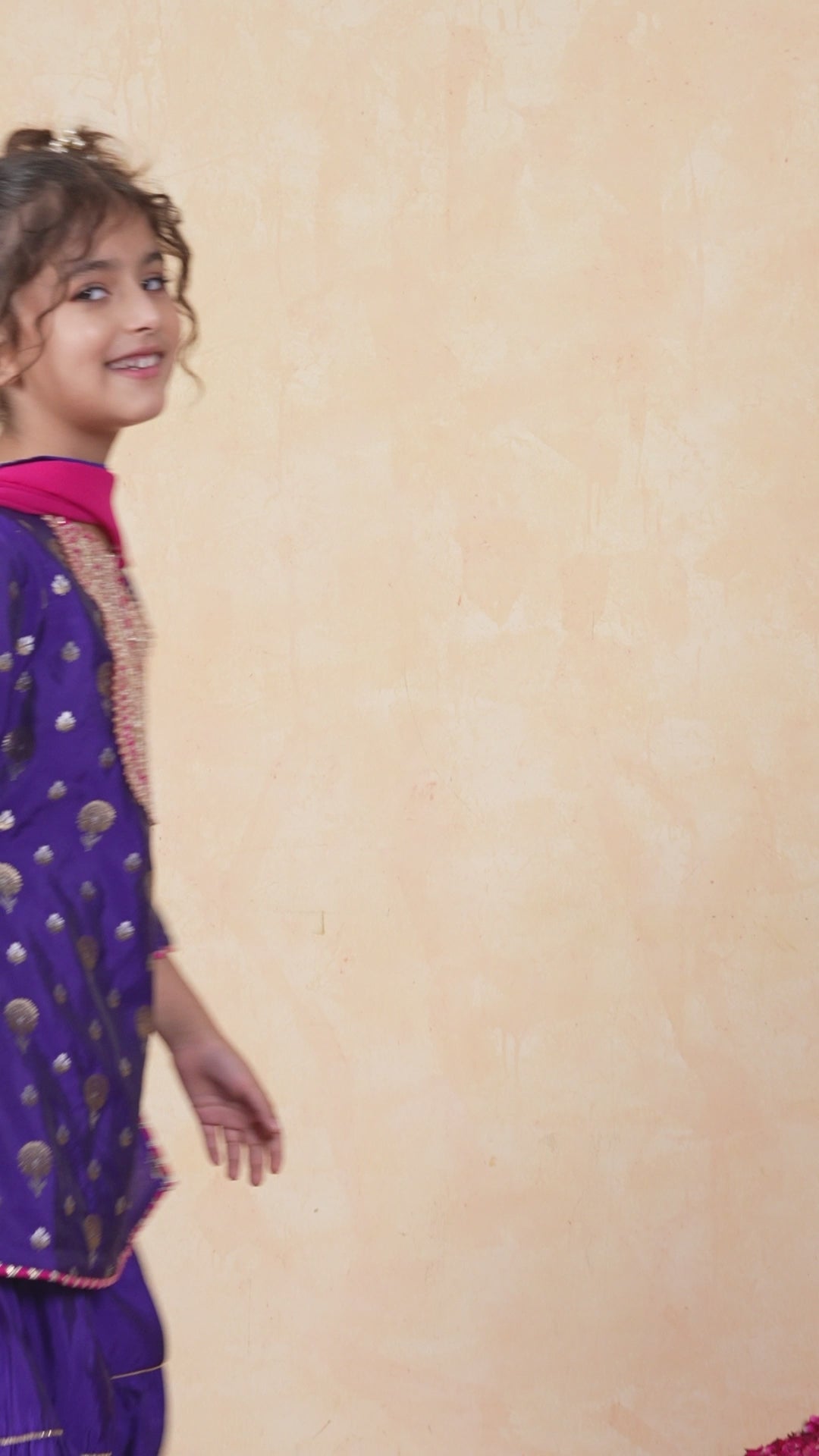 Girls purple brocade sharara set by BIBA, product video