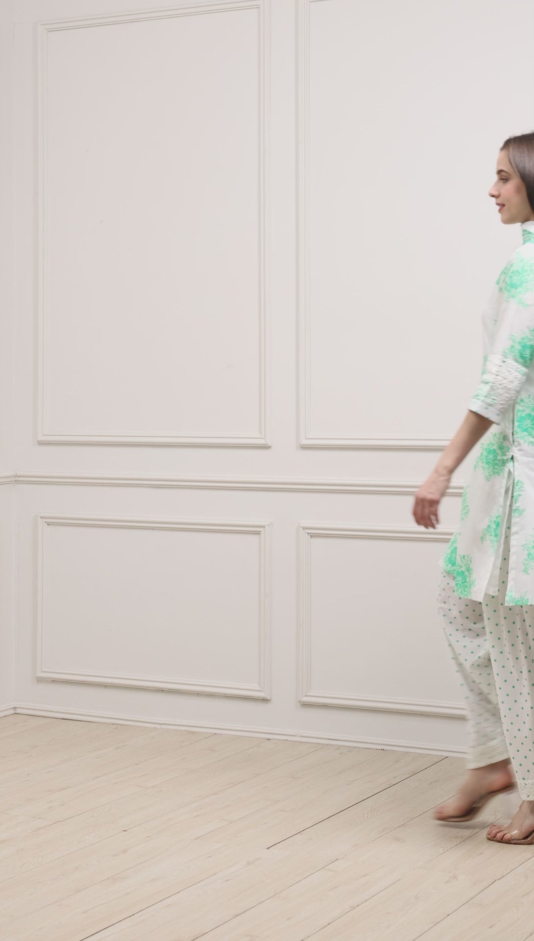Sea Green and White Cotton Printed Straight Salwar Suit Set