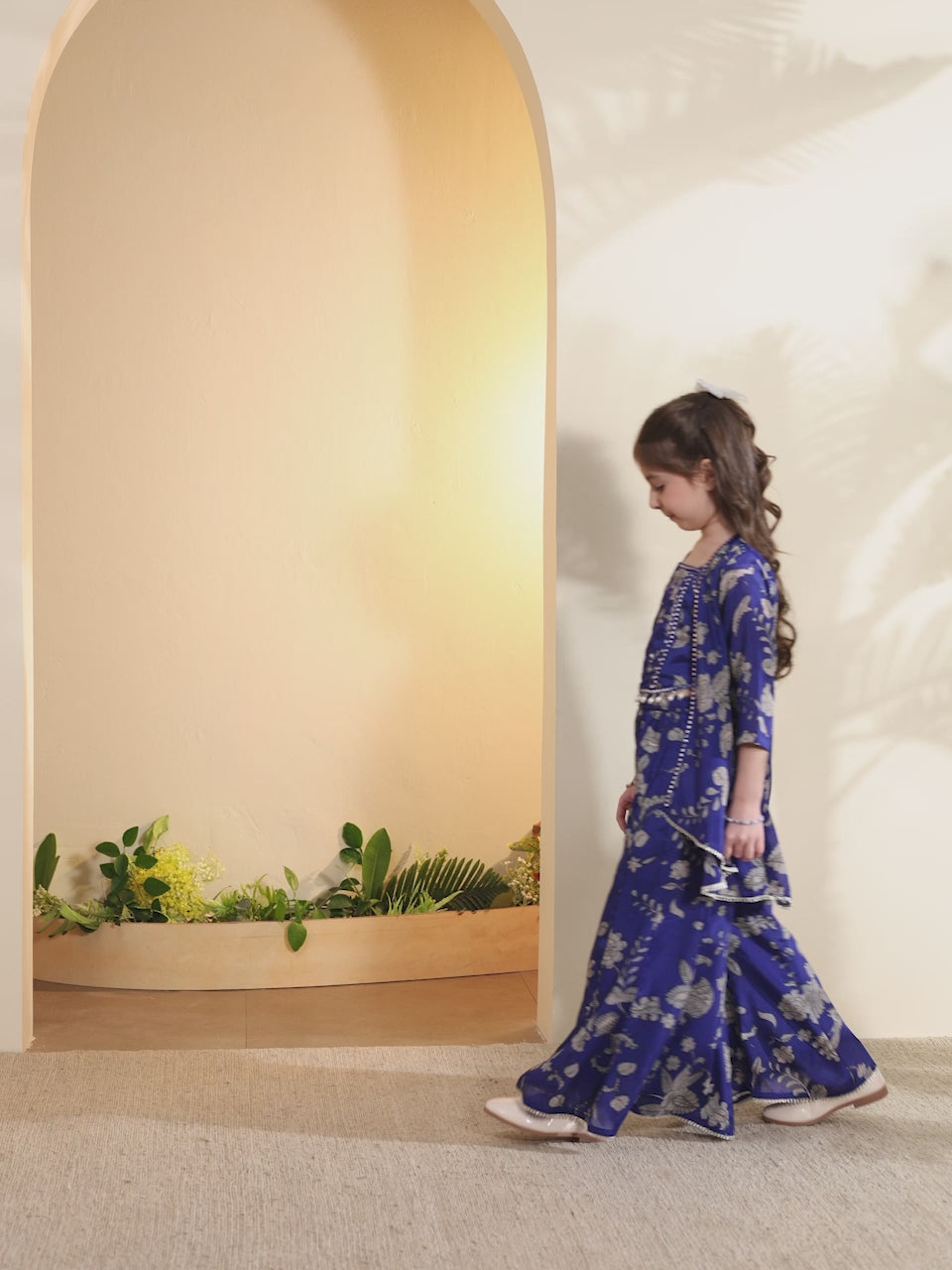 Girls royal blue floral print sharara set by BIBA, product video