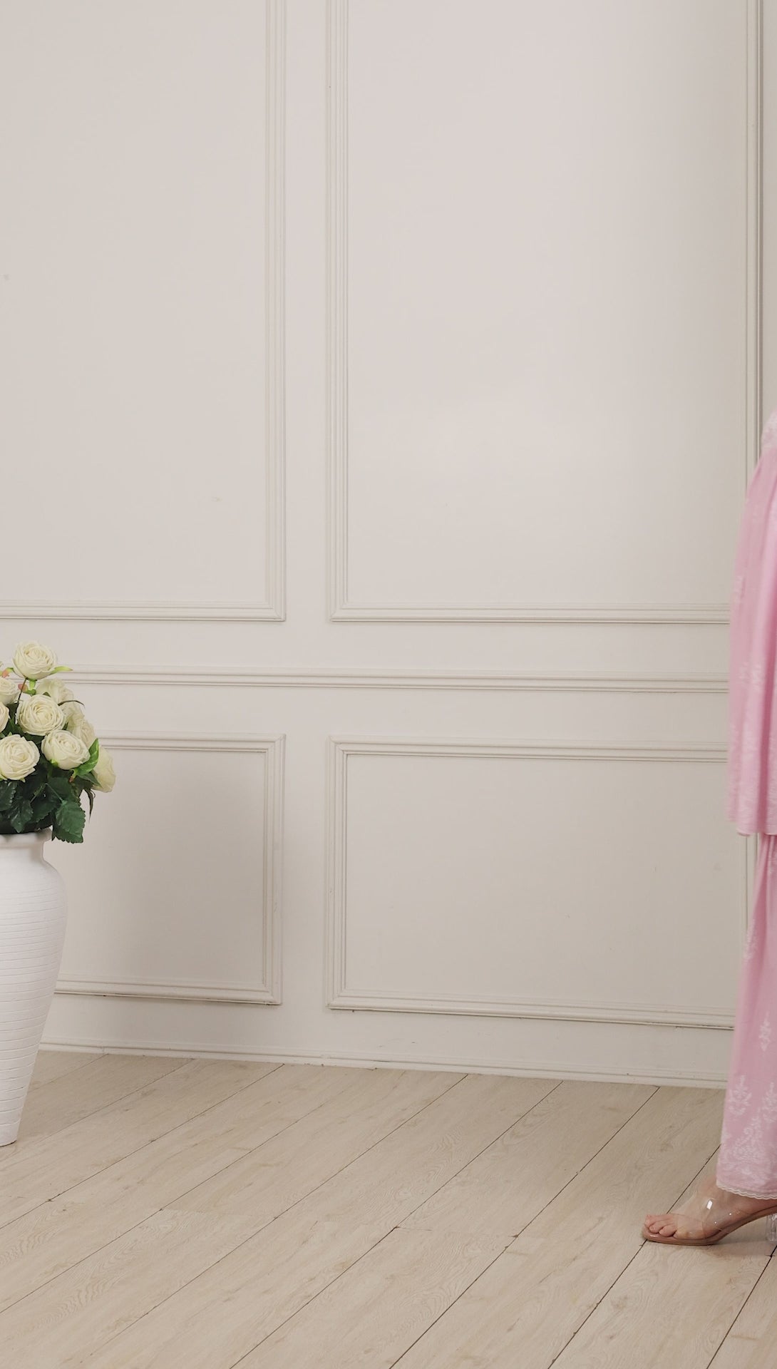 Pink Cotton Floral Embroidered Gathered Suit Set