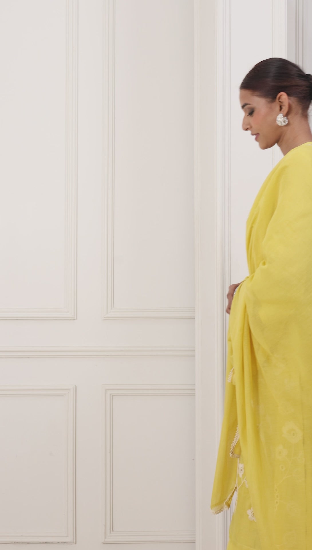 Lime Yellow Schiffli Embroidered Straight Suit Set