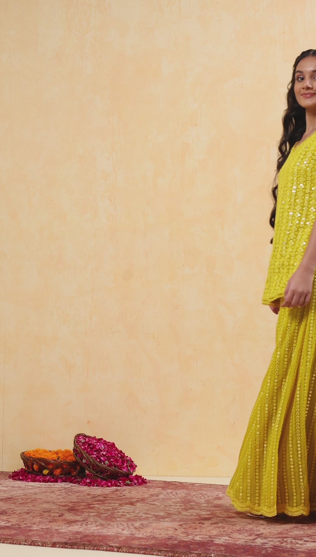 Yellow Poly Georgette Embroidered Straight Sharara Kurta Set