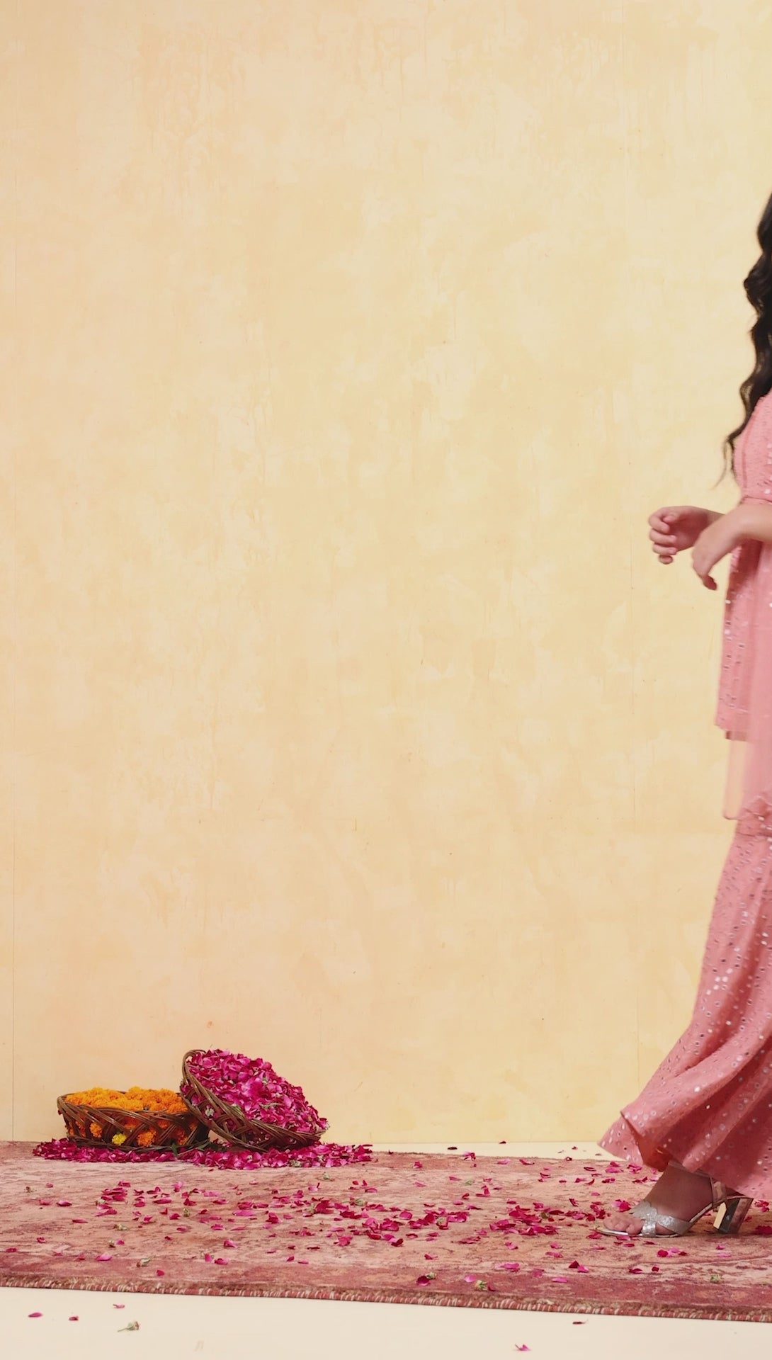 Peach Polyester Sequin Embroidered Straight Sharara Kurta Set