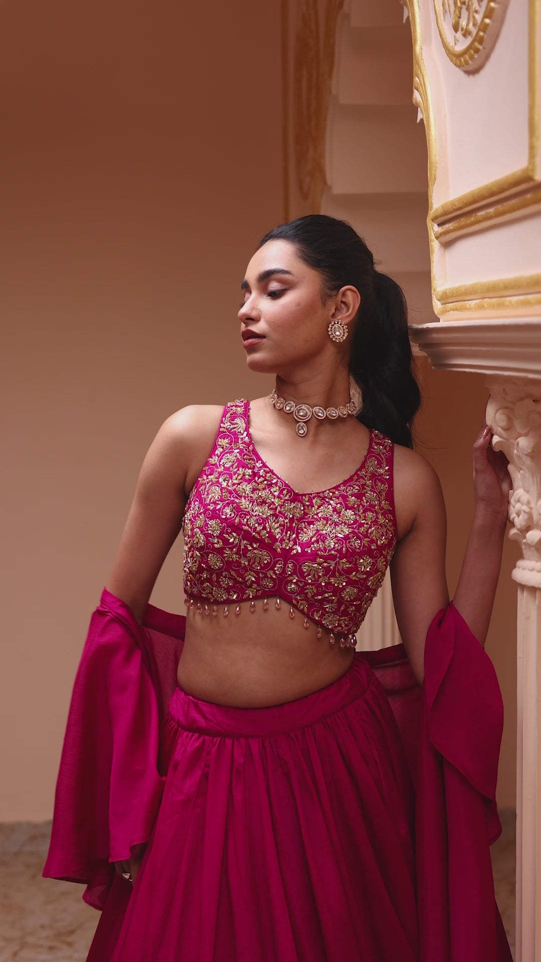Magenta Embroidered Lehenga