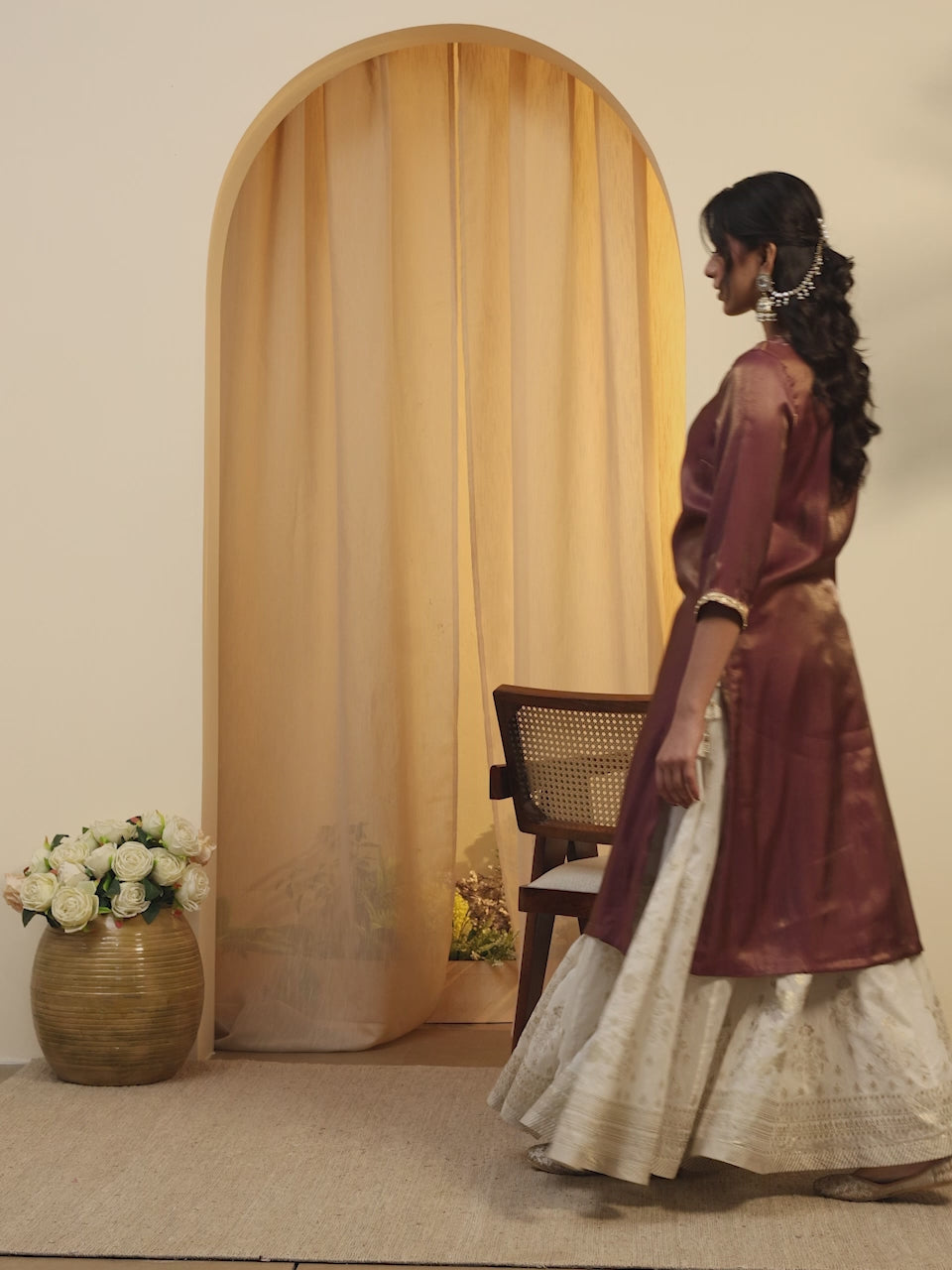 Wine and gold shimmer straight kurta by BIBA, product video