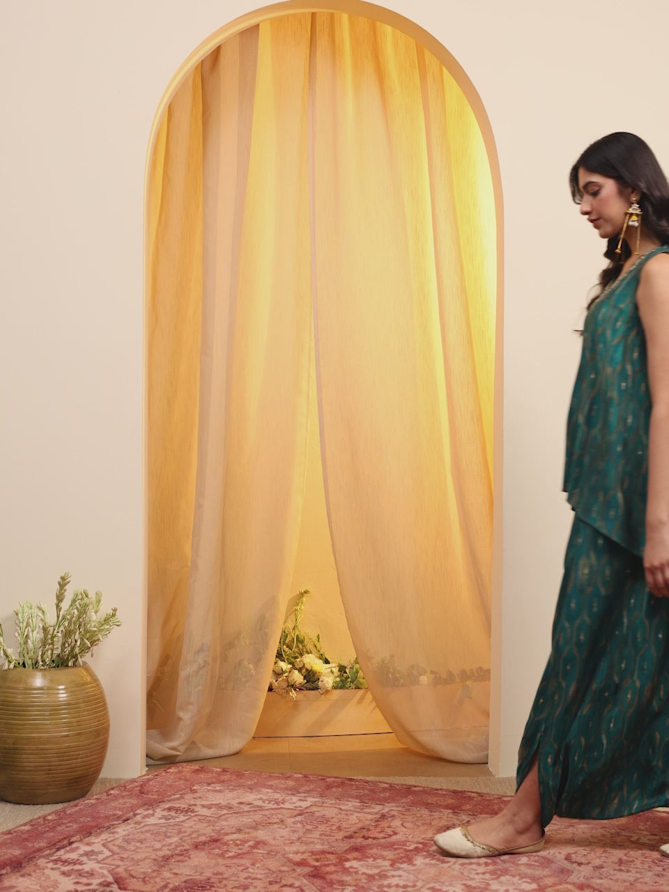 Teal Printed Asymmetric Tunic and Dothi Pants