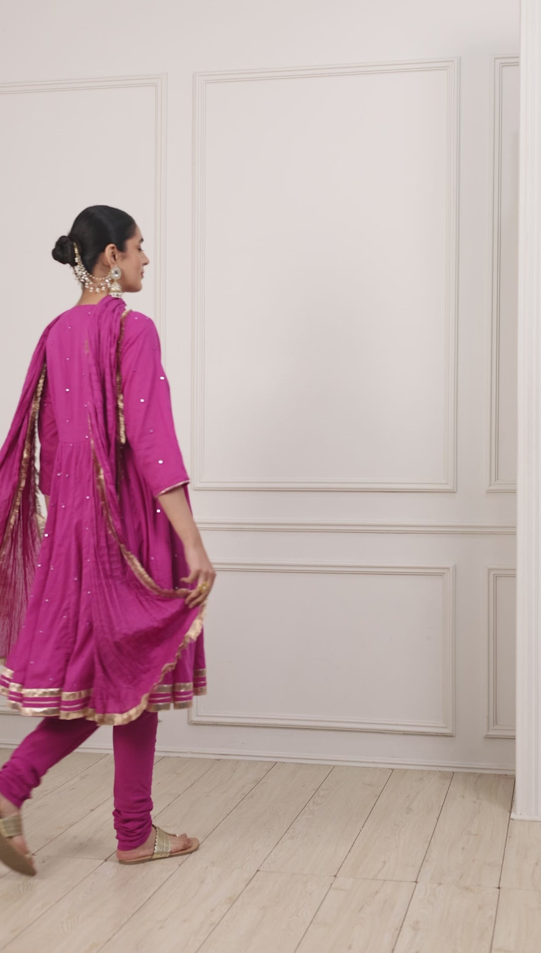 Wine Cotton Mirror Work Kalidar Suit Set