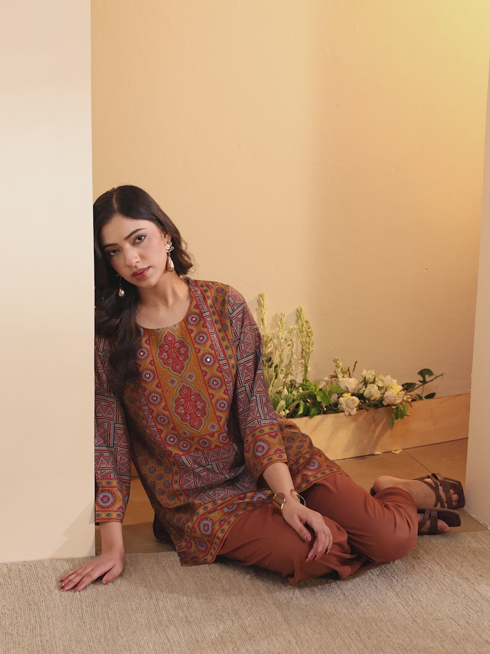 Mustard Printed Short Kurti
