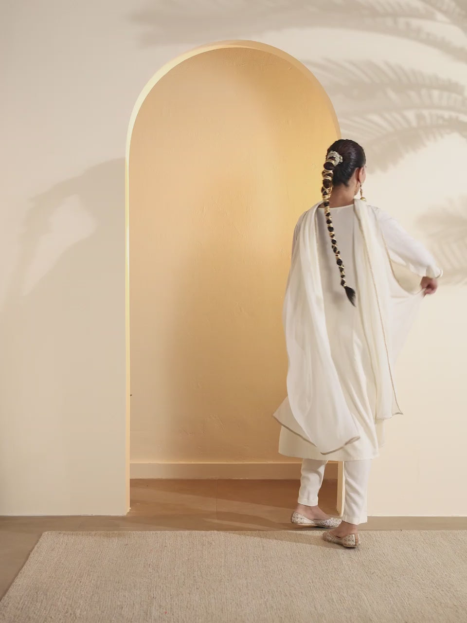 Off-White Viscose Rayon Kalidar Kurta Set