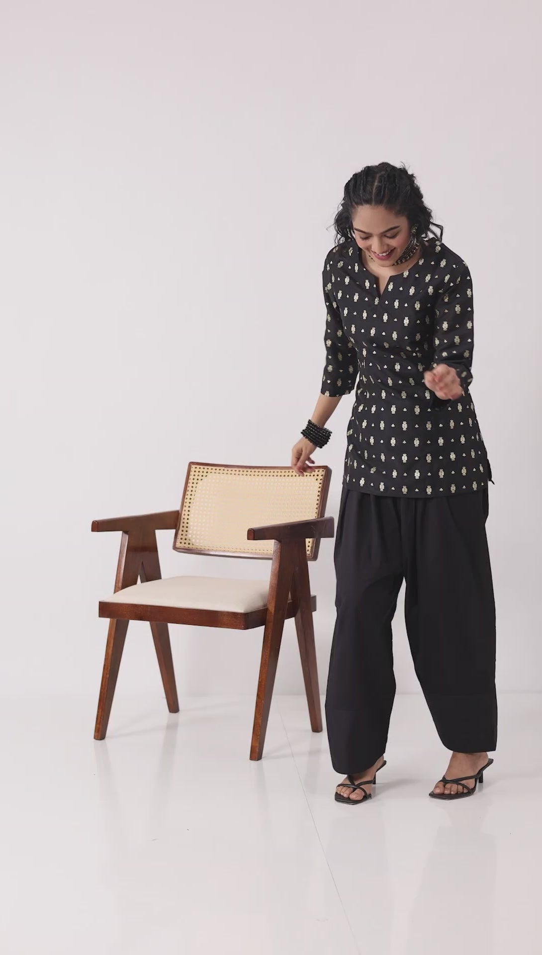 Black Printed Short Kurta